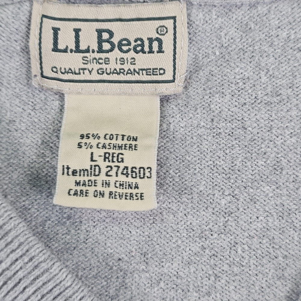 L.L.Bean Sweater Mens Large Gray Cotton Cashmere V Neck Knit Pullover Soft - Picture 5 of 9